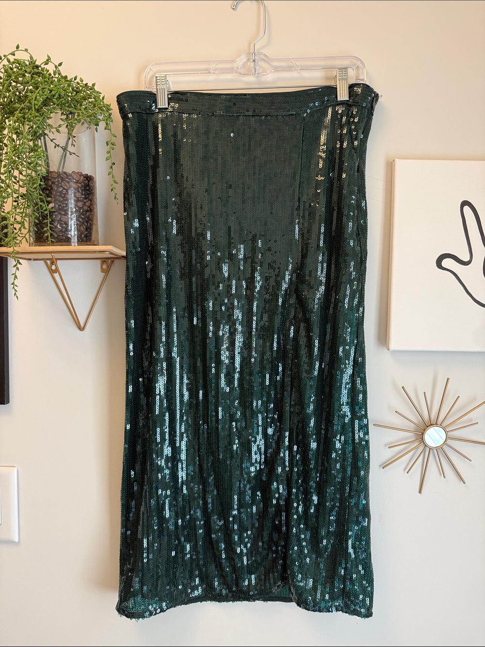 H&M Emerald Green Sequin Midi Skirt